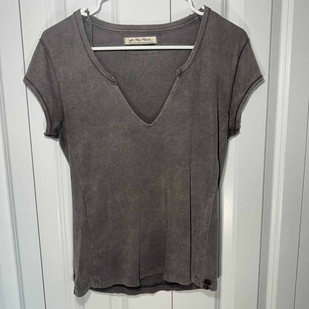 Free People Always Yours Tee Gray Notched V Neck Mineral Wash Gray Womens Small - Picture 2 of 5